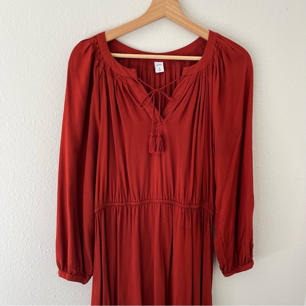 Old Navy Rust Rayon Tassel Tie Midi Dress